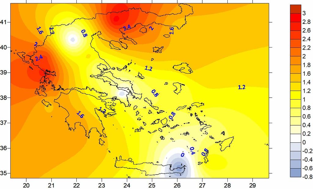 Figure 18. Max temperature anomalies ( C) for June 2017 in Greece according to the 1971-2000 climatology. Figure 19.