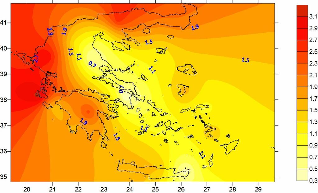 Figure 22. Max temperature anomalies ( C) for July 2017 in Greece according to the 1971-2000 climatology. Figure 23.