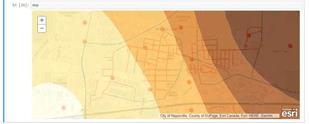 The interpolation results can be seen below, where darker shades are used to highlight the areas where higher Gas Leak Readings were found: Fig: 9 Python snippet to interpolate leaks Fig: 10 Gas leak