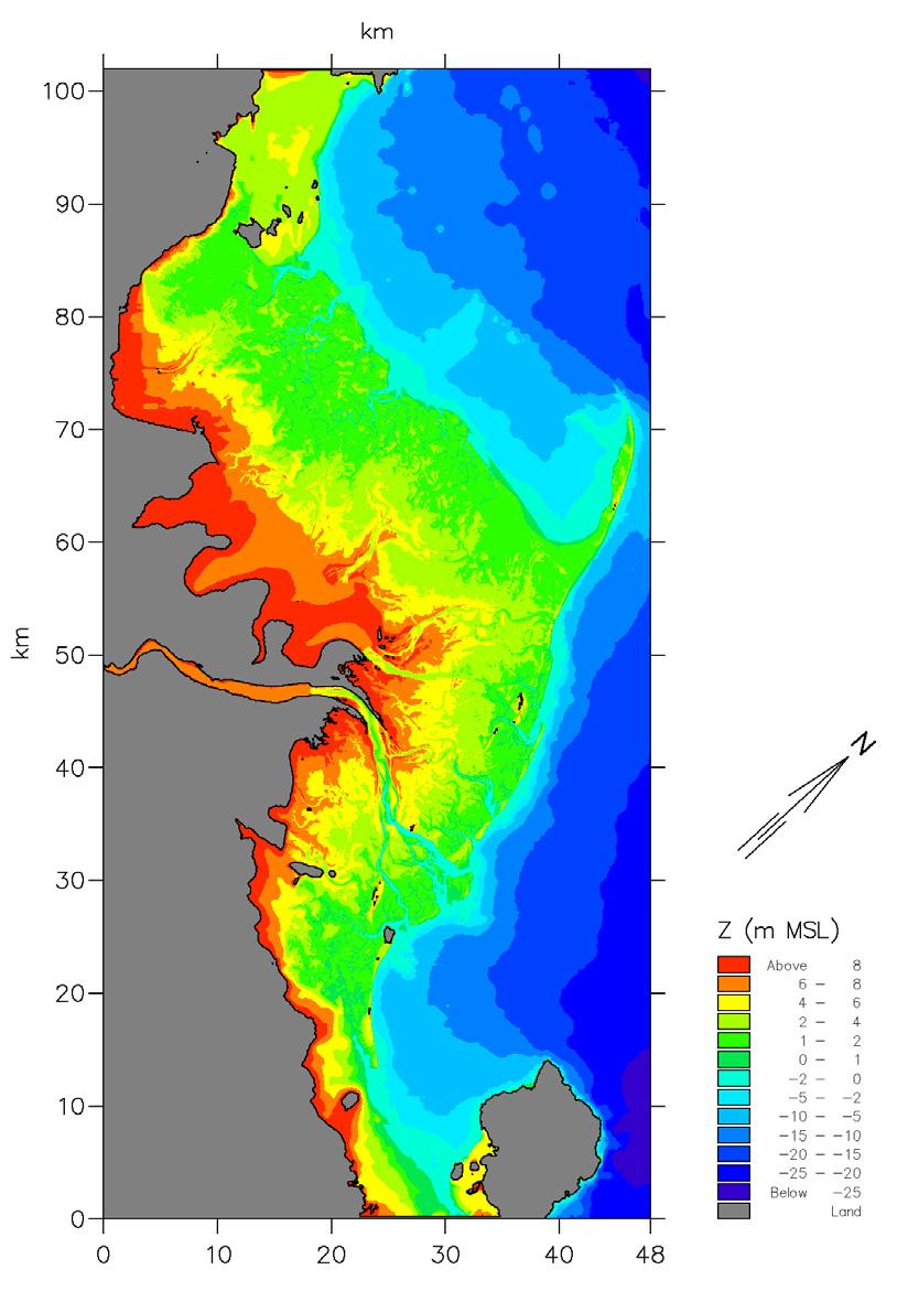 enough to allow accurate description of the complex reef and channel systems. Five model areas, nested in 4 levels were defined with grid scales ranging from 4050metres to 50metres.
