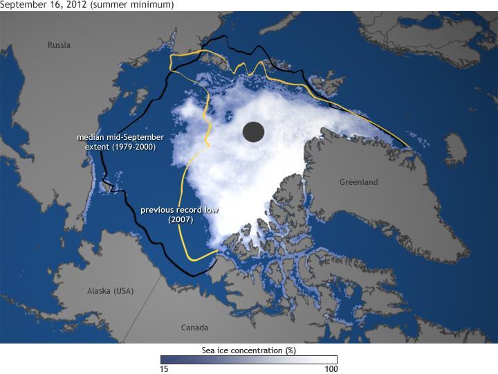 Decreasing Arctic sea ice extent in September Ice extent is