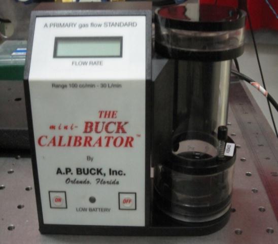 Flow rate: standardized by Mini-Buck calibrator.