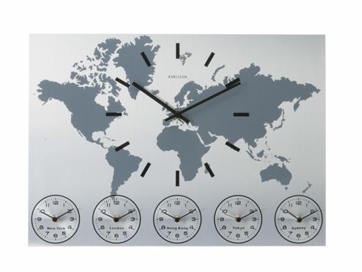 KA5069 Wall clock World Time alu L. 37cm, W. 50cm, Dial D. 8cm, Excl. 6 AA batt. KA4384 Wall clock Mr. White station steel polished D.