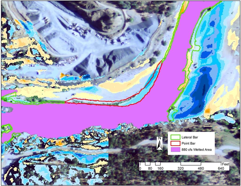 boundary of Floodplain unit is automatically delineated as the 21,100 cfs wetted area.
