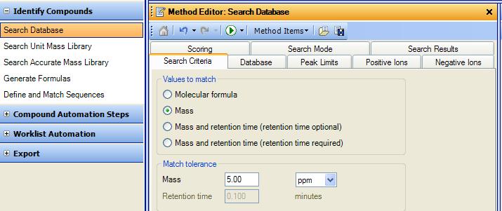 Accurate Mass Database vs. Library Database: contains an accurate mass, possibly a retention time, and other compound attributes such as CAS ID and the chemical structure for each compound.