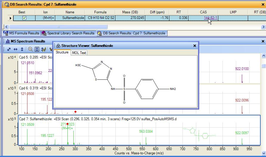 Accurate Mass Database Searching If an Accurate Mass Database Search finds a compound, it will place the chemical structure in the Product Ion Spectrum and display the structure in the