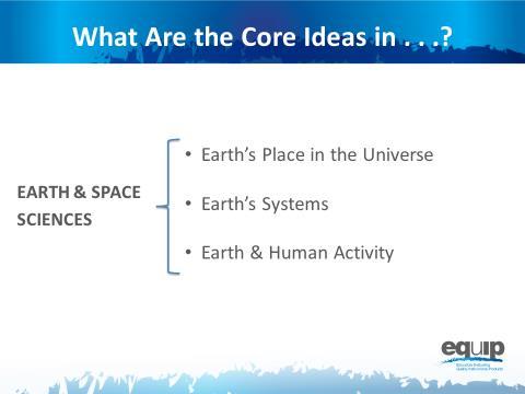 Slide 16 Talking Pints The earth sciences include three cre ideas: Earth s place in the universe;
