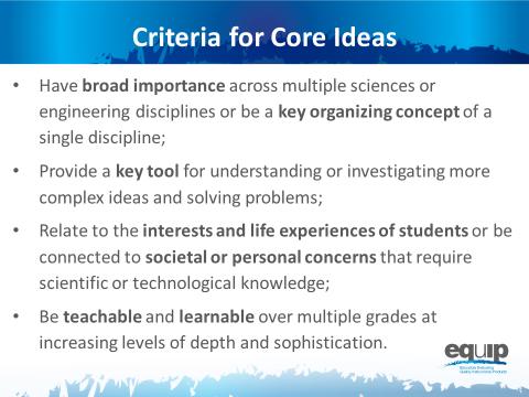 Nte t facilitatr: Remind participants that the cre ideas fr the different science disciplines are listed n the handut fr this mdule. They may wish t refer t this handut fr this task.