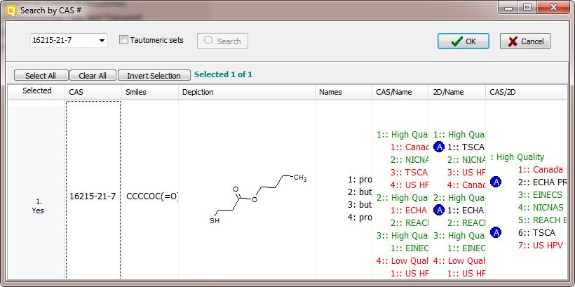 Chemical Input Target chemical identity The Toolbox now searches the Toolbox databases and inventories for the presence of the chemical with structure related to the current CAS #.