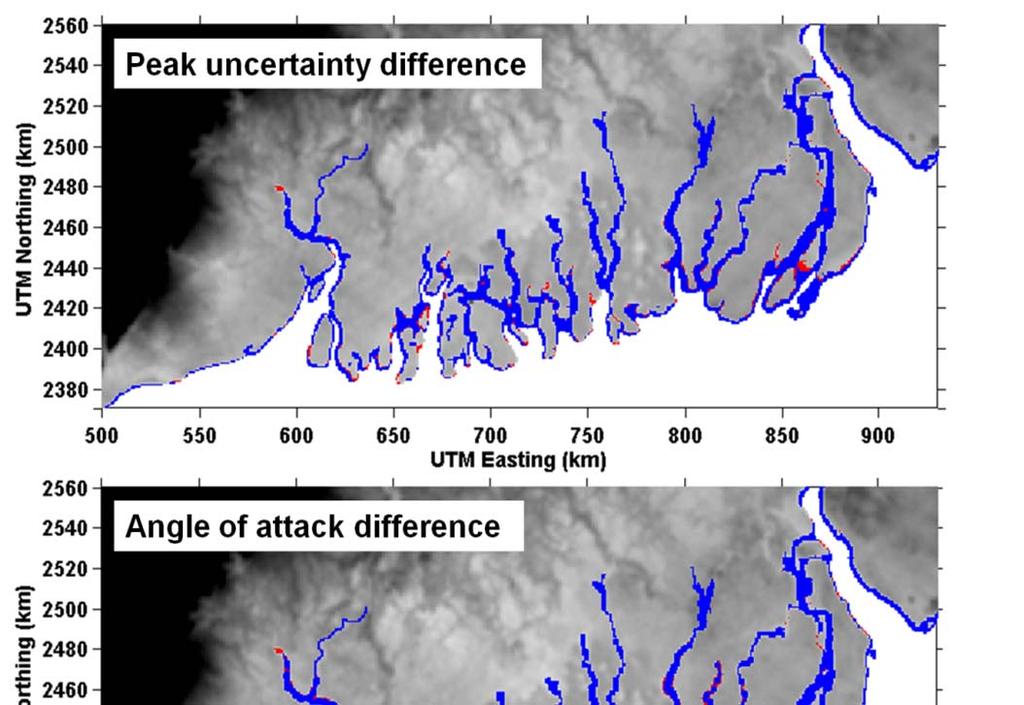 Uncertainty in terms of inundation Inundation differences due to natural variability around a 1 in