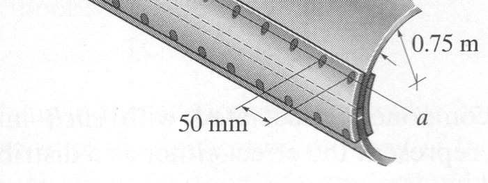 rivets having a diameter of 10-mm and spaced 50-mm apart, as shown. If the steam pressure in the boiler is 1.00 MPa, determine the average shear stress in the rivets.