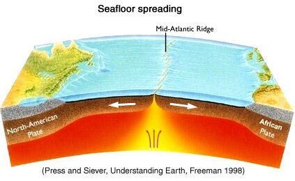 When new seafloor Is created, it spread The ocean floor In two directions When molten rock reaches the surface,