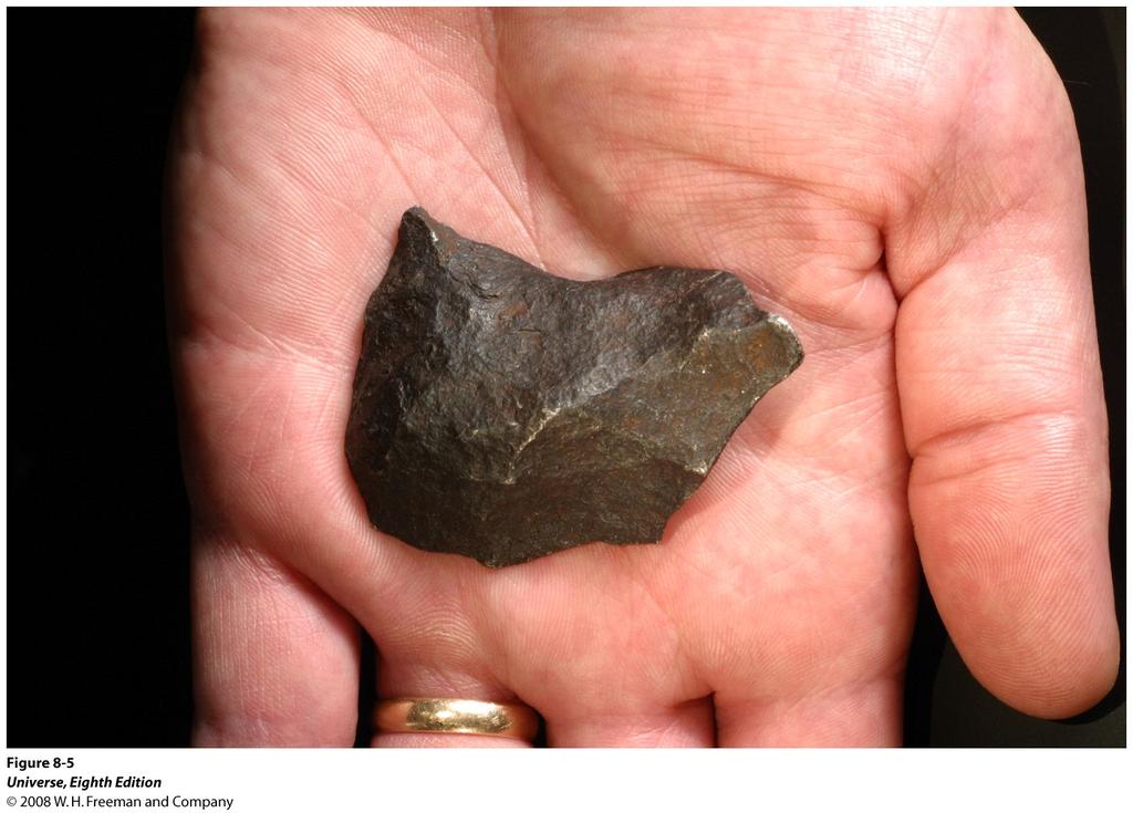 A meteorite: the surface shows evidence of having been melted by air friction as it entered our