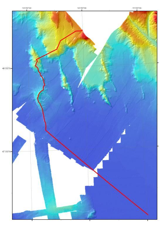 Depth (m) The submission & its examination by the CLCS Use of bathymetric data Prove natural prolongation - Show morphologic continuity to FOS (MBES) Detailed bathymetric profile from Goban to deep