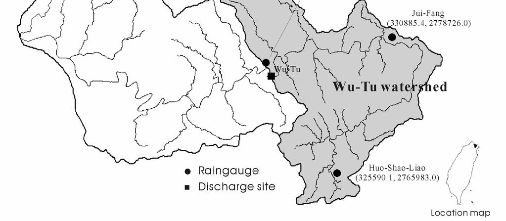C.-M. CHOU 119 runoff processes using the Wu-Tu watershed, which located in northern Taiwan. The watershed upstream area is 23 km 2 (Figure 1).