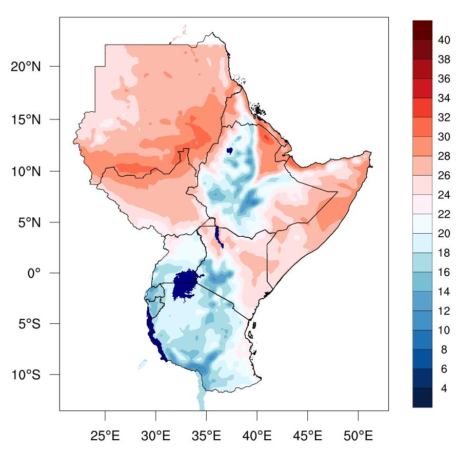 over much of Rwanda, Burundi, and Tanzania. Much of the rest of the GHA is likely to record average temperatures warmer than 22 o C (Figure 8b). 6.