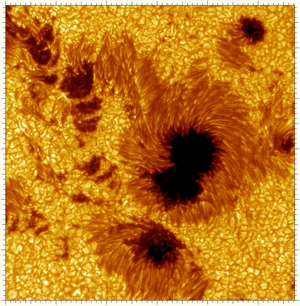 Sunspots and Active Regions This was the most highly resolved solar image ever taken by the 1-meter Swedish Solar Telescope (SST) on La
