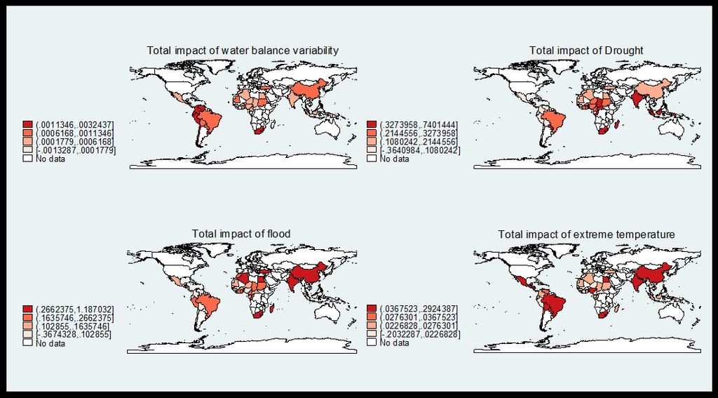 Indirect effects Indirect effects Indirect effects Indirect effects Études et Documents n 4, CERDI, 2016 Figure 5: Map of the impact of climate change (change in trend) on food availability per