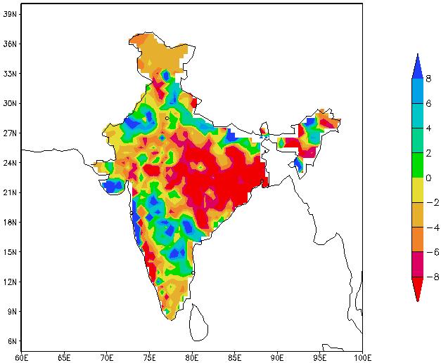 4c), whereas, during the period from 04-10 July and 11-17 July the monsoon rainfall is weak mainly over the eastern parts of India and the southern Peninsula as shown in Fig. 7.