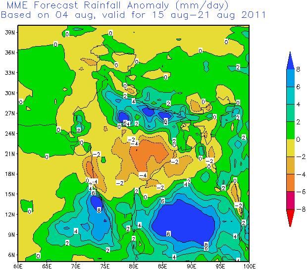 September (Fig. 7.9a-d), and decreases over the northwest India during the week 19-25 September (Fig. 7.9e-f), although the rainfall continued over eastern parts of India during the week.