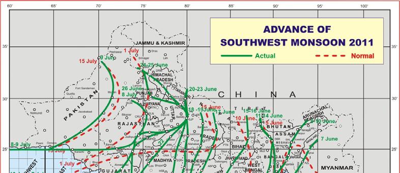 Subsequently, there had been a rather steady advance during 15 th 26 th June in association with the formation of a Deep Depression (16 th 22 nd June) over the northwest Bay of Bengal and its gradual