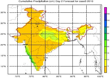 In order to compare the one day rainfall of 23 July, 2011 associated with this system the observed rainfall of 23 rd July and the forecast rainfall valid for the same day with Day-1, Day-2 and Day-3