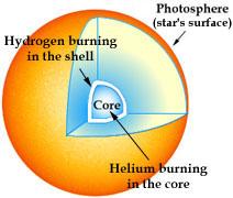 Onset of He burning in the core happens quite suddenly (helium flash ) once the temperature and density of the core are high enough to fuse He.