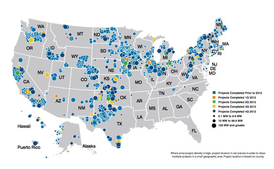 Wind Farms in the US Image courtesy of AWEA is subject