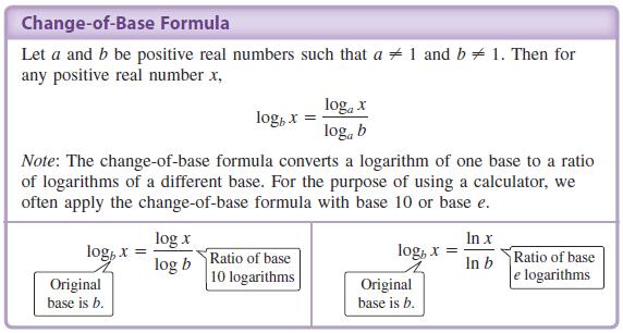 Chapter 4 Page 10 of 16 4.4 #74 Use,, and to approimate the value of the given logarithm. 4.5 Eponential and Logarithmic Equations 4.5 #16 Solve the equation. 4.5 #18 Solve the equation. ( ) 4.
