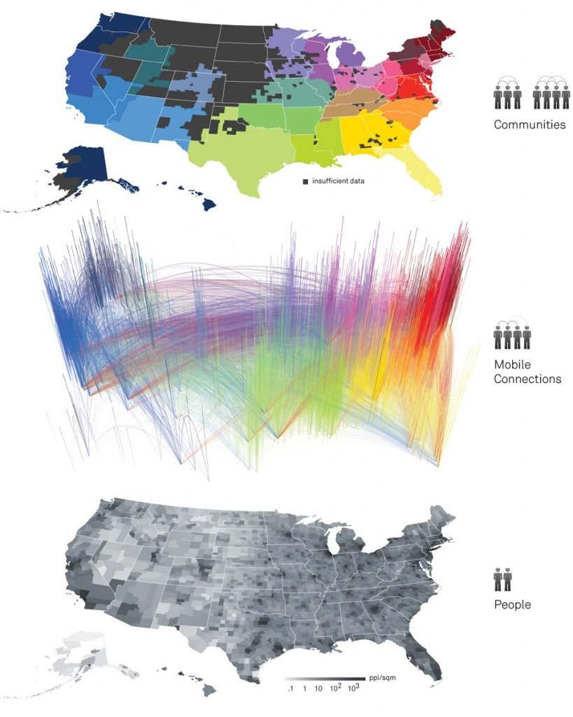 The Connected States of America illustrates the emerging communities based on the social interactions defined by the anonymous cellphone usage data on AT&T s
