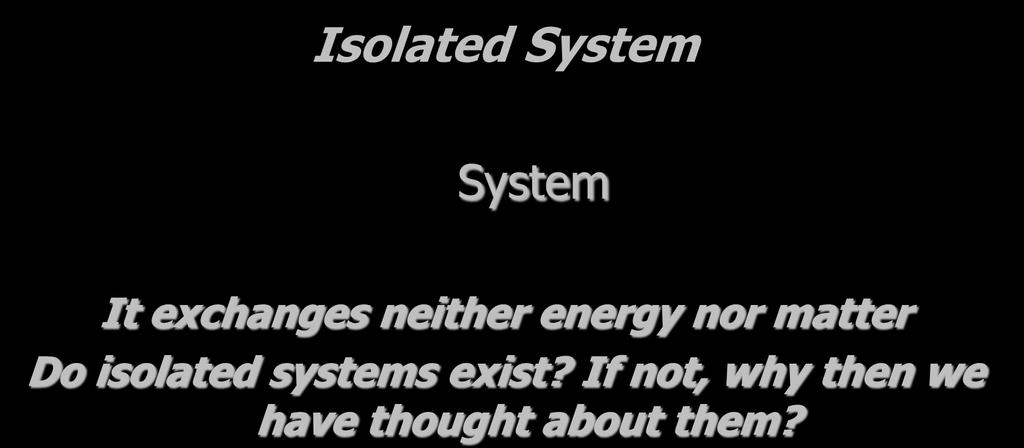 Isolated System System It exchanges neither energy nor matter Do