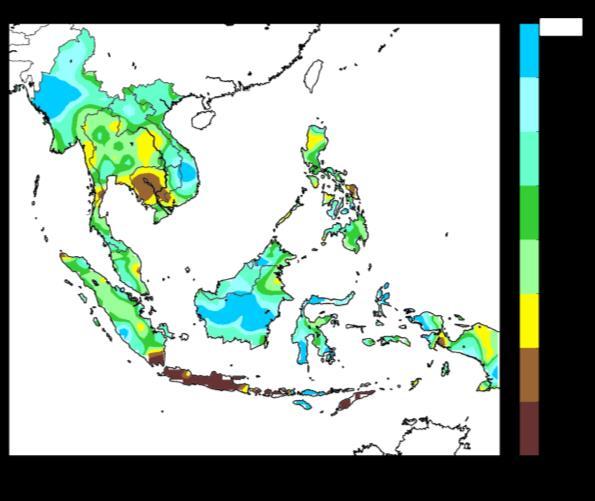 For the southern ASEAN region, dry weather conditions were experienced over parts of southern Sumatra and Java.