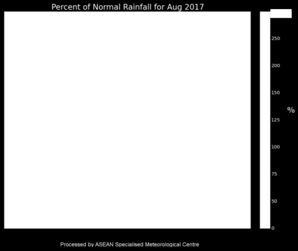(Source: JAXA Global Satellite Mapping of Precipitation) Figure 2: Percent of Normal Rainfall for August 2017.