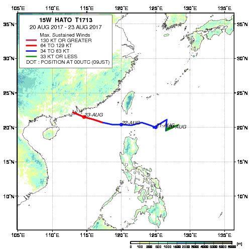 Figure 3: Historical storm tracks for Tropical Storm Hato (left) and Tropical Storm Pakhar (right). (Source: JAXA) 1.