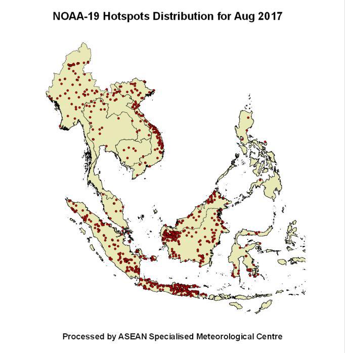 2.3 The hotspot distribution and daily hotspot charts for August 2017 are shown in Figure 100 and Figure 111 and 12 respectively.