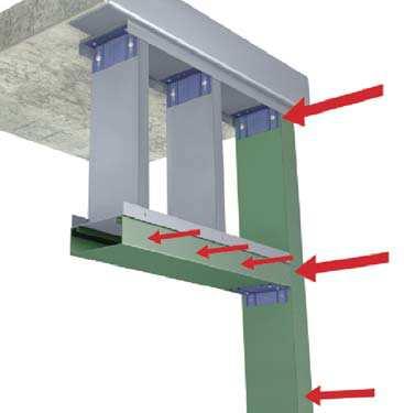 For curtain wall systems, JamStud transfers outof plane wind loads from the header and sill to the primary structural system with a single member, simplifying the verification process.
