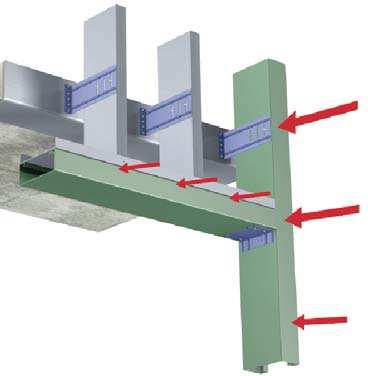 In load bearing wall applications, JamStud transfers vertical gravity loads and out of plane wind loads from the header and sill into the floor system.