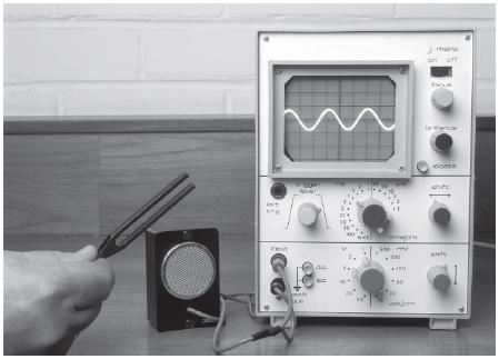 (d) Figure 3 shows a tuning fork and a microphone. The microphone is connected to an oscilloscope.