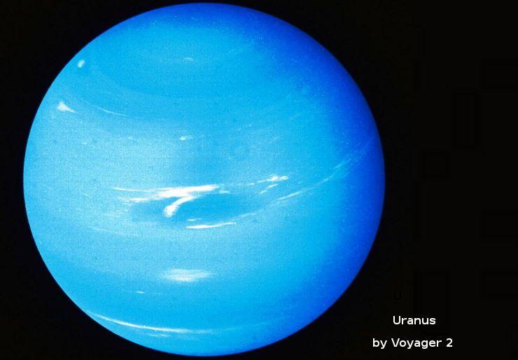its atmosphere is high in helium & hydrogen 1) methane gives the planet a bluish color 2) it may have a metallic core 10 times