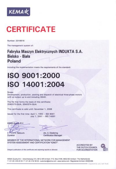 Indukta SA ISO 0 KEMA Since April, 99