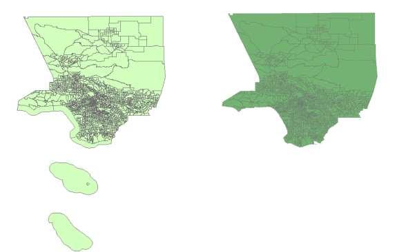 Figure 1 The maps without/with cutting 4.2 Table Data Proceeding The census tract data are in the files with suffix CSV.