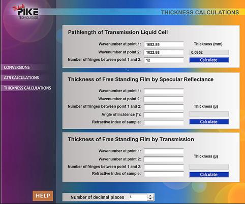 com PIKECalc software is easy to use just select the type of computation, enter values from your spectral data and click on the calculate button. An instant calculation is performed.