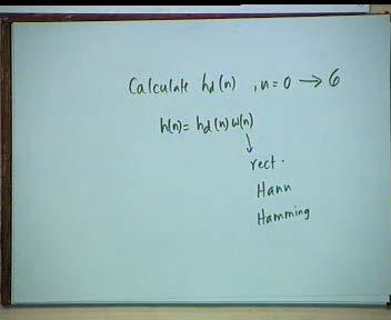 (Refer Slide Time: 29:57-30:59 min) The steps would be to calculate h d (n), n = 0 6 in which obviously you have to calculate only for n = 0, which is 1 (2/π), and for n = 1 and 2.