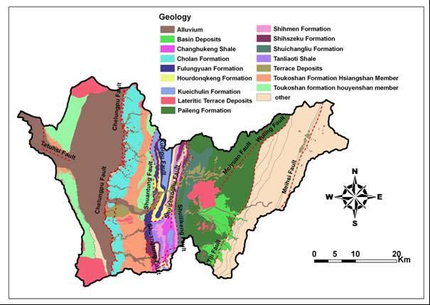 GEOLOGIC SETTING The Wu River is sourced from Central Mountain Range, flows to the west through the Puli, Guoshing, paralleled with the Highway 14 until Tsaotun, from mountainous to the plains.