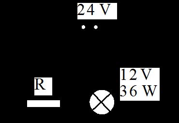 5. A lamp is rated at 12 V, 36 W. It is connected in a circuit as shown. Calculate the value of the resistor R that allows the lamp to operate at its normal rating.
