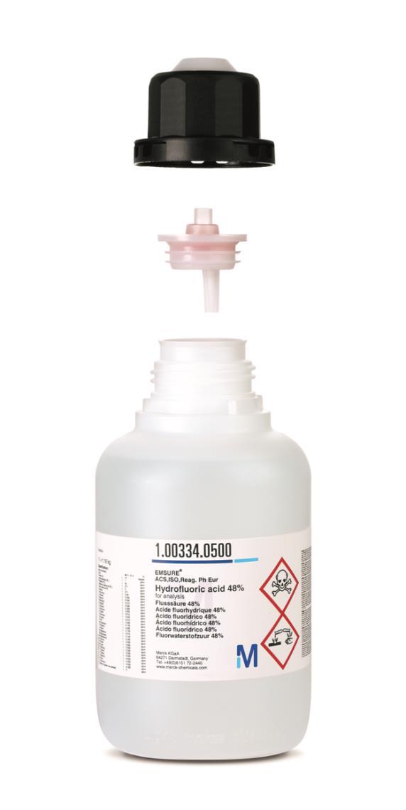Hydrofluoric acid HDPE dosage bottle HF is one of the most dangerous acids!