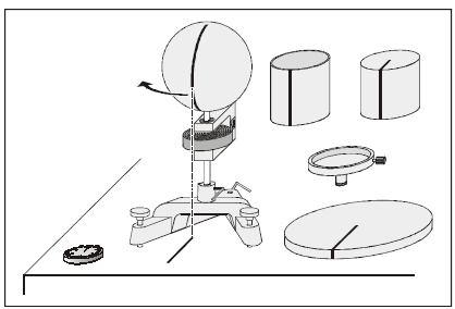 Setup and carrying out the experiment The experimental setup is illustrated in Fig 4. Put the sphere on the torsion axle, and mark the equilibrium position on the table.
