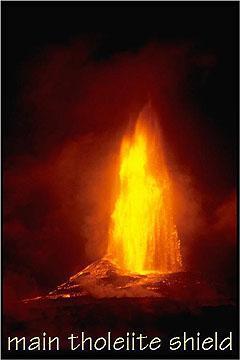 They produce quiet eruptions, and contain basaltic lava.