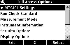 Advanced operation Parameter-specific settings can be changed through the Full Access Options menu.