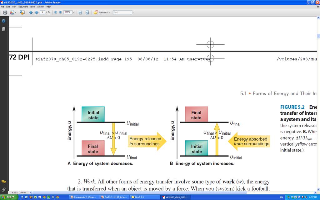 Figure 5.2 Energy diagrams for the transfer of internal energy (E) between a system and its surroundings.